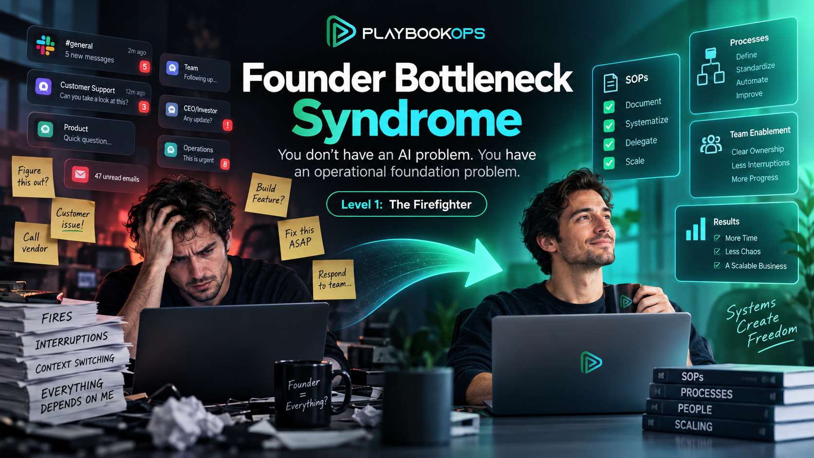 PlaybookOps company logo featuring a modern, stylized triangular play button icon composed of overlapping geometric lines with a vibrant gradient transitioning from deep forest green to bright cyan.